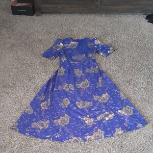 Elegant Blue and Gold Kids Dress